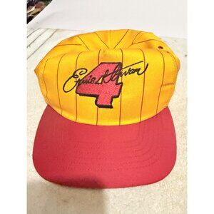 Eddie Mathews Vintage Yellow & Red Pinstripe Snapback Hat No. 4 Embroidered Desi